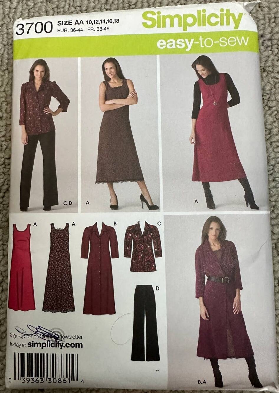 Simplicity Easy to Sew 3700 Size AA 10 - 18 Pants Dress Jumper UNCUT